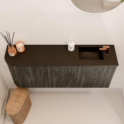 Mondiaz JOYA Meuble de salle de bains 101,6cm - arrondi gauche couleur Shadow - Vasque FAYE position Droite 1 trou de robinet couleur Urban