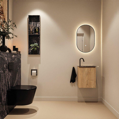 MONDIAZ TURE-DLUX Meuble toilette - 40cm - Washed Oak - EDEN - vasque Lava - position droite - 1 trou de robinet