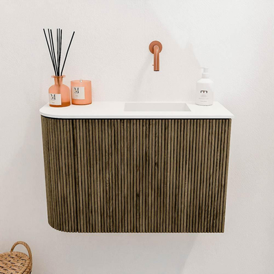 Mondiaz JOYA 61.6cm toiletmeubel - ronding links kleur Dusk - Wastafel FAYE positie Rechts Zonder kraangat kleur Talc.