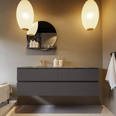 Mondiaz VICA-DLUX ensemble de meuble de salle de bain - 150cm - meuble sous-vasque gris foncé - 4 tiroirs - lavabo encastré cloud gauche - 1 trou de robinet - version haute de 60cm - lave