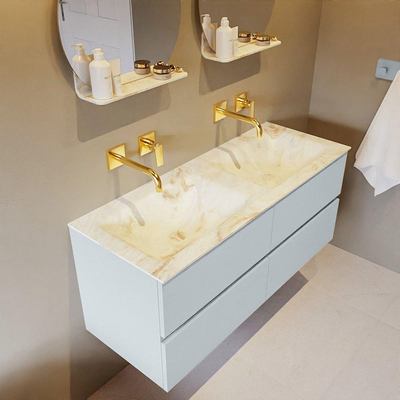 Mondiaz VICA-DLUX Ensemble meuble de salle de bains - 120cm - clay - 4 tiroirs - Lavabo encastré CLOUD - double sans trou de robinet - couleur Frappe - version XL 60cm de haut