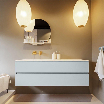 Mondiaz VICA-DLUX ensemble de meuble de salle de bain - 150cm - meuble sous-vasque argile - 2 tiroirs - lavabo encastré nuage gauche - sans trous de robinet - version haute de 60cm - ostra