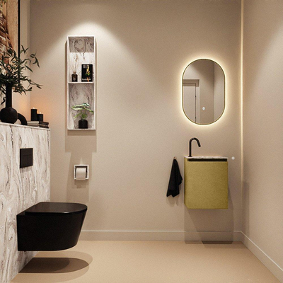 MONDIAZ TURE-DLUX Meuble de toilettes 40 cm Oro. Lavabo EDEN Glace position à droite. Avec 1 trou de robinet.