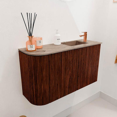 Mondiaz JOYA-DLUX 71.6cm toiletmeubel - ronding links kleur Ruby - Wastafel FAYE positie Rechts 1 kraangat kleur Arena.