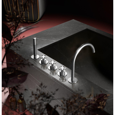 Hotbath Cobber @work Combinaison de bord de baignoire encastrée 5 trous avec 2 boutons de mitigeur et bec orientable nickel brossé