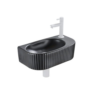 QeramiQ Fuente pack lave-mains – demi-rond – 40 x 21,5 x 12 cm – perçage à droite – robinet blanc mat – cannelé