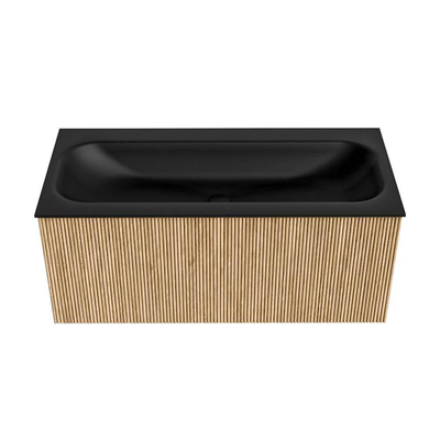 MONDIAZ KURVE Meuble de salle de bains 100 cm couleur Oak avec 1 tiroir. Lavabo BIG MEDIUM central sans trou de robinet Urban.