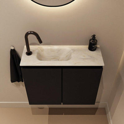 MONDIAZ TURE-DLUX Meuble toilette - 60cm - Urban - EDEN - vasque Ostra - position gauche - 1 trou de robinet