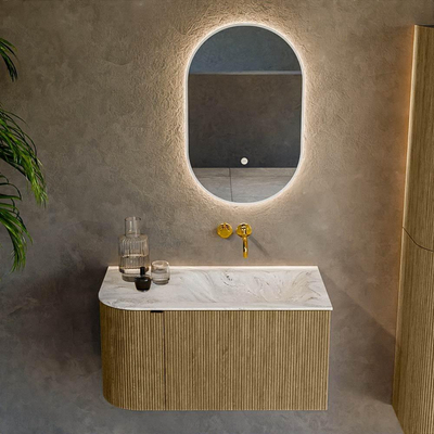 Mondiaz KURVE-DLUX Ensemble de meuble de salle de bains - 85x46x40cm - 1 tiroir - 1 porte - lavabo solid surface - droit - sans trou de robinet - Dusk