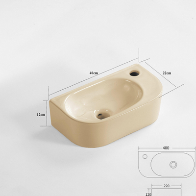 QeramiQ Pure Lave-mains - 40x22x12cm - Droit - Lisse - demi-ronde - 1 trou de robinet - Céramique - Beige mat