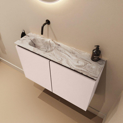 MONDIAZ TURE-DLUX Meuble WC 80 cm Rosee. Lavabo EDEN Glace position gauche. Sans trou de robinet.