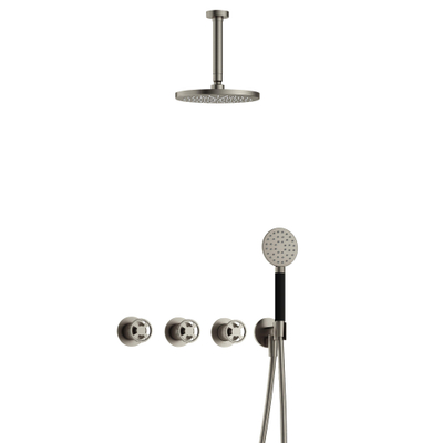 Hotbath Cobber @Work Regendoucheset - inbouw - 15cm plafondarm - 20cm ronde hoofddouche - 3 standen handdouche - Geborsteld nikkel