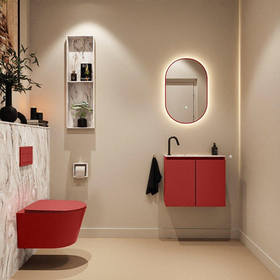MONDIAZ TURE-DLUX Meuble de toilettes 60 cm Fire. EDEN vasque Glace position gauche. Avec 1 trou de robinet.