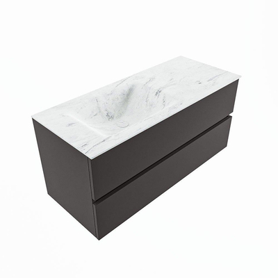 Mondiaz VICA-DLUX Ensemble de meuble de salle de bain - 110cm - meuble sous-vasque gris foncé - 2 tiroirs - lavabo encastré cloud gauche - sans trous de robinet - version haute de 60cm - opalo