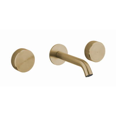 Crosswater 3ONE6 Wastafelkraan inbouw - gebogen uitloop 18cm - gecoat messing geborsteld (goud)
