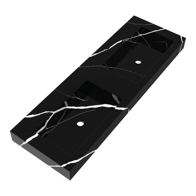 BRAUER Coral lavabo - 140x46x10cm - 2 vasques - 0 trous de robinet - composite - aspect marbre - Nero Marquina