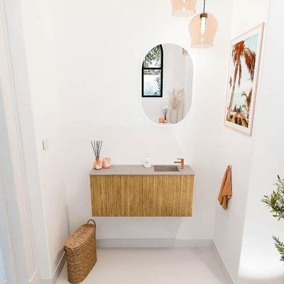 Mondiaz JOYA-DLUX 90cm toiletmeubel - kleur Oak - Wastafel FAYE positie Rechts 1 kraangat kleur Saba.