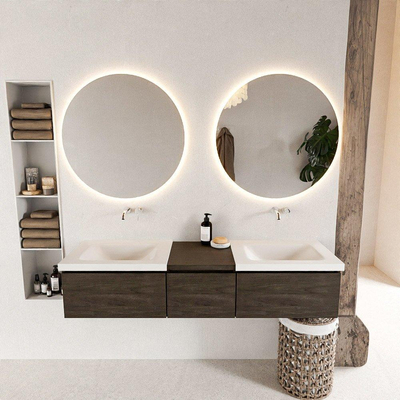 MONDIAZ BUKLA 160cm meuble de salle de bain avec module 40 couleur Marron Foncé avec 3 tiroirs. Lavabo CLOUD double 0 trou de robinet couleur Talc.