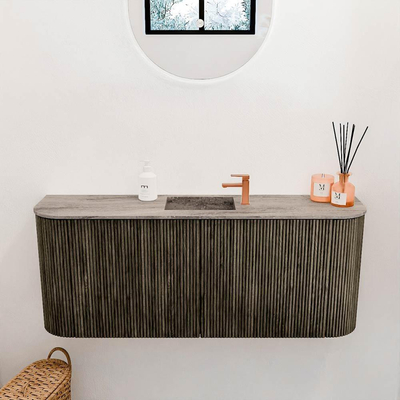 Mondiaz JOYA-DLUX Meuble de salle de bains 103,2cm - arrondis gauche et droite couleur Shadow - Vasque FAYE position Milieu 1 trou de robinet couleur Oza