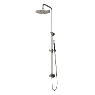 Hotbath Cobber M438 ensemble de douche de pluie avec inverseur et flexible de douche de 150 cm avec pomme de douche principale ronde de 30 cm pomme de douche à main barre nickel brossé
