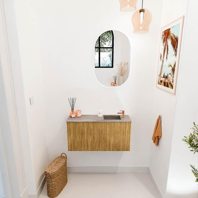 Mondiaz JOYA-DLUX 80cm toiletmeubel - kleur Oak - Wastafel FAYE positie Rechts 1 kraangat kleur Oza.