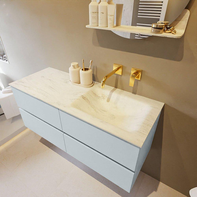 Mondiaz VICA-DLUX ensemble de meuble de salle de bain - 120cm - meuble sous-vasque argile - 4 tiroirs - lavabo encastré nuage droite - sans trous de robinet - version haute de 60cm - opalo