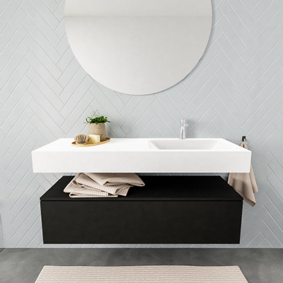 MONDIAZ ALAN 120cm - meuble bas - urban - 1 tiroir - lavabo suspendu - vasque à droite - 1 trou de robinet - talc
