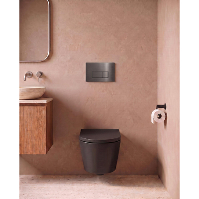 QeramiQ Dely Toiletset - 36.3x51.7cm - Geberit UP720 inbouwreservoir - rimless - diepspoel - 35mm zitting - softclose - bedieningsplaat gunmetal - rechthoekige knoppen - mat zwart