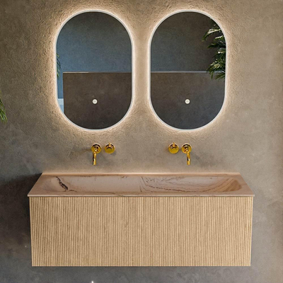 MONDIAZ KURVE-DLUX 120cm badmeubel kleur Oak met 1 lade en 0 deuren. Wastafel BIG LARGE Midden zonder kraangat Arena.