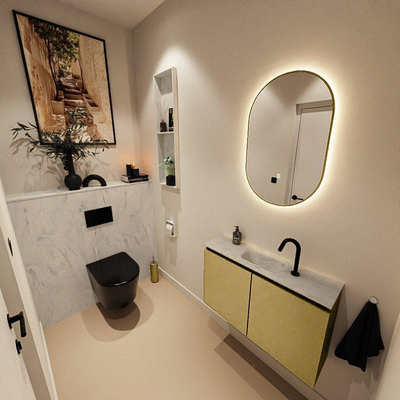 MONDIAZ TURE-DLUX Meuble toilette - 80cm - Oro - EDEN - vasque Opalo - position centrale - 1 trou de robinet