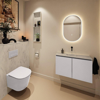 MONDIAZ TURE-DLUX Meuble WC 80 cm Cale. EDEN lavabo Opalo position centrale. Sans trou de robinet.