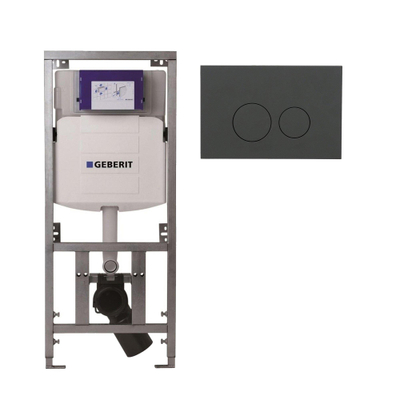Geberit Inbouwreservoir UP320 met QeramiQ push bedieningsplaat - dualflush - ronde knoppen - kunststof mat antraciet