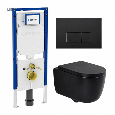 QeramiQ Dely Swirl Toiletset - 36.3x51.7cm - Geberit UP720 Duofix Sigma inbouwreservoir - 35mm zitting - metalen bedieningsplaat mat zwart - rechthoekige knoppen - mat zwart