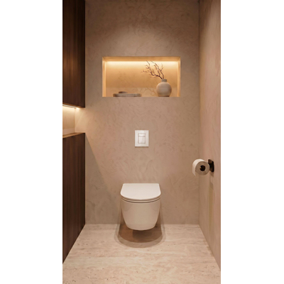 QeramiQ Dely Swirl Toiletset - 36.5x 53cm - Grohe Rapid inbouwreservoir - slim zitting - witte bedieningsplaat - rechthoekige knoppen - wit mat