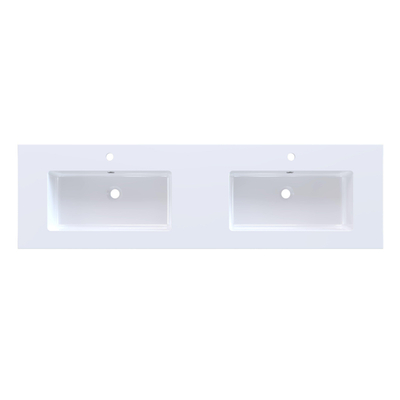 Arcqua Mira Lavabo encastré - 161x46x1.5cm - double vasque - 2 trous de robinet - marbre de synthèse - blanc brillant