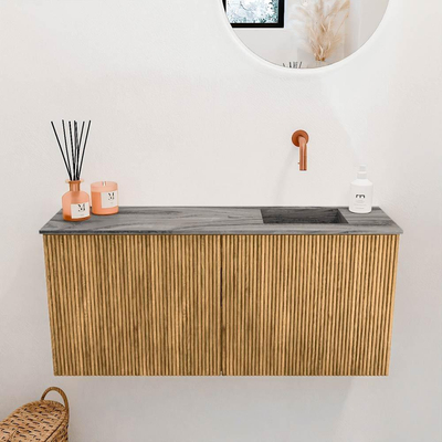 Mondiaz JOYA-DLUX 90cm meuble de salle de bains - couleur Oak - Vasque FAYE position Droite Sans trou de robinet couleur Sombra.