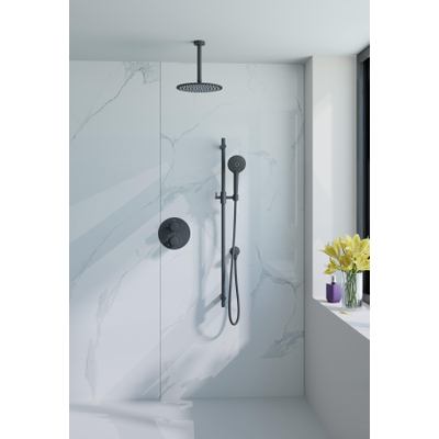 Fortifura Calvi inbouw regendoucheset – Ø25 cm hoofddouche – 1-stands ronde handdouche – gladde knoppen – zwart mat