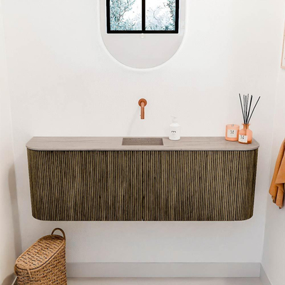 Mondiaz JOYA-DLUX 123.2cm toiletmeubel - ronding links en rechts kleur Dusk - Wastafel FAYE positie Midden Zonder kraangat kleur Saba.