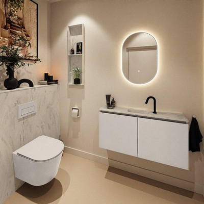 MONDIAZ TURE-DLUX Meuble toilette - 100cm - Linen - EDEN - vasque Opalo - position centrale - 1 trou de robinet