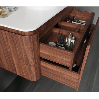 Saniclass Terra Badmeubelset - 100cm - 2 lades - afgeronde hoeken - topblad solid surface - kastanje (walnoot)