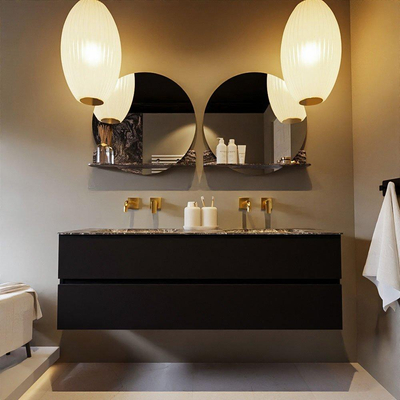 Mondiaz VICA-DLUX ensemble de meuble de salle de bain - 150cm - meuble sous-vasque urban - 2 tiroirs - lavabo encastré cloud double - sans trous de robinet - miroir modèle spot - version XL 60cm de haut - lave