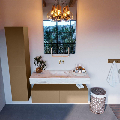 Mondiaz ALAN-DLUX Ensemble de meuble - 120cm - meuble Oro mat - 2 tiroirs - Lavabo Cloud Frappe suspendu - vasque Centre - 0 trous de robinet