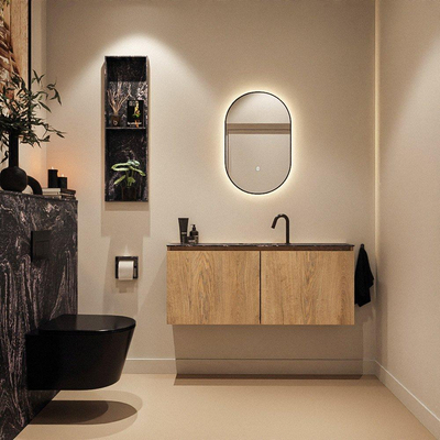MONDIAZ TURE-DLUX Meuble de toilettes 120 cm Chêne lavé. Lavabo EDEN Lava position milieu. Avec 1 trou de robinet.