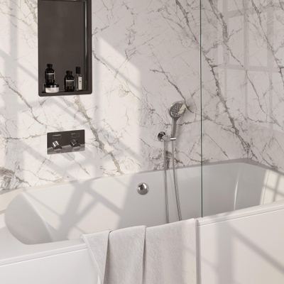 BRAUER Stripe Thermostatische Badkraan - drukknoppen - SET 04 - inbouw - badvulcombinatie - 3-standen handdouche - doucheslang - wandaansluitbocht - chroom