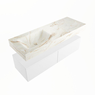 Mondiaz ALAN-DLUX Ensemble de meuble - 130cm - meuble Talc mat - 2 tiroirs - Lavabo Cloud Frappe suspendu - vasque Gauche - 1 trou de robinet