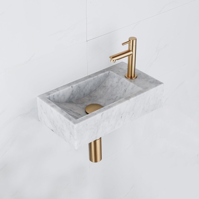 Saniclass Fuente pack lave-mains – rectangulaire – 40 x 22 x 10 cm – pierre naturelle blanche – robinet doré mat