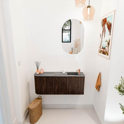 Mondiaz JOYA-DLUX 101.6cm toiletmeubel - ronding links kleur Walnut - Wastafel FAYE positie Rechts 1 kraangat kleur Sombra.