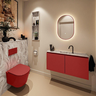 MONDIAZ TURE-DLUX Meuble toilette - 100cm - Fire - EDEN - vasque Glace - position centrale - 1 trou de robinet