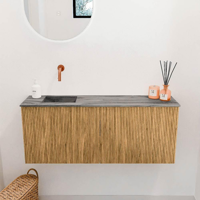 Mondiaz JOYA-DLUX 100cm toiletmeubel - kleur Oak - Wastafel FAYE positie Links Zonder kraangat kleur Sombra.