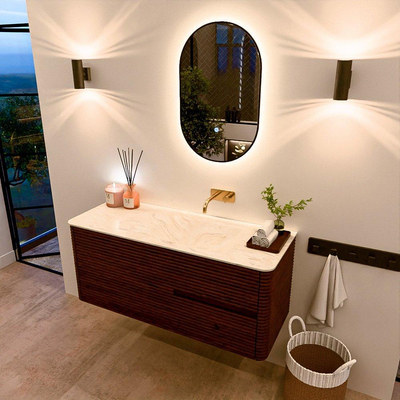 Mondiaz CIRO-DLUX Badkamermeubelset - 120x45x50cm - Solid surface wastafel Ostra - 1 wasbak Rechts - zonder kraangaten - 2 lades - Ruby